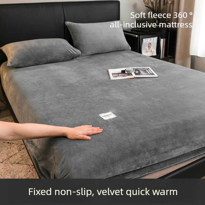 3pcs set milk velvet bedding sheet with added velvet winter coral velvet bed cover mattress cover single fully wrapped bed sheet