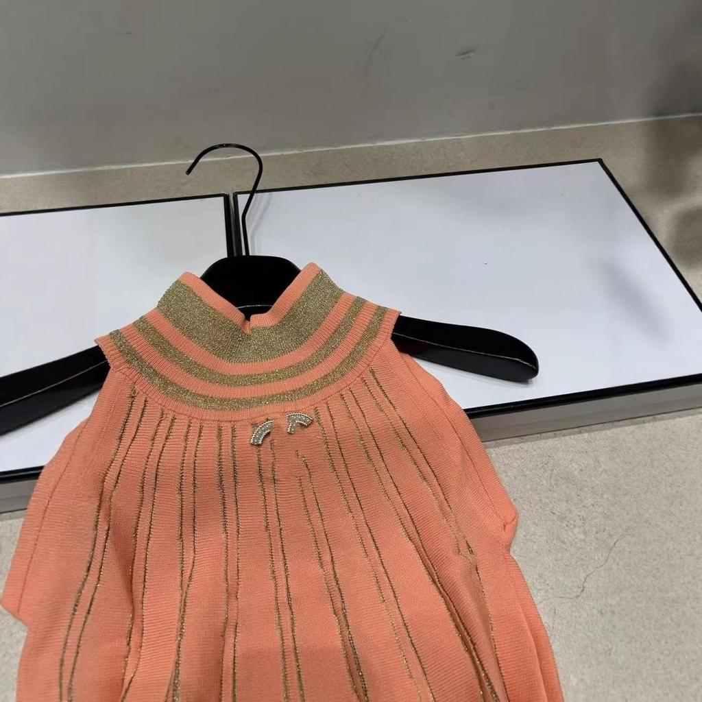 Xiang Family European-Style Summer 2026 Halter Neck Knit Dress with Vertical Stripes