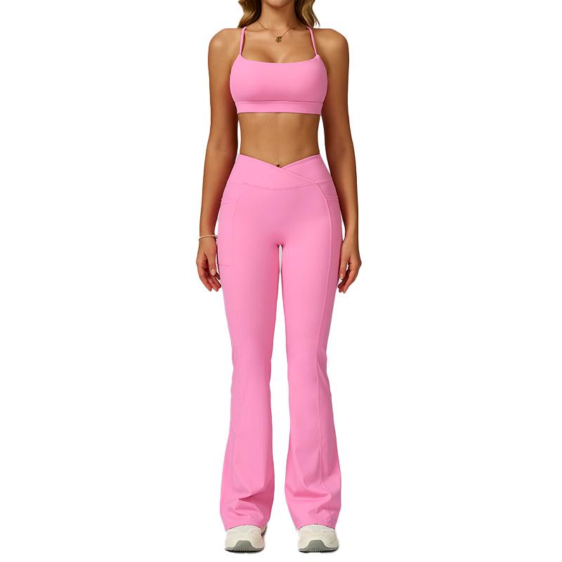 Women's Nude Feeling Yoga Set: High-Waist, Hollow-Back, Tummy Wrap, Tight-Fit for Running and Fitness