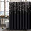 Starry Rain Shower Curtain Black Background White Glittering Lines Waterproof Bath Decor Modern Celestial Bathroom Curtains