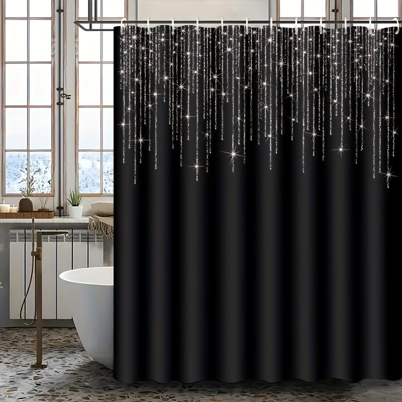 Starry Rain Shower Curtain Black Background White Glittering Lines Waterproof Bath Decor Modern Celestial Bathroom Curtains