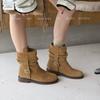 2025 autumn retro suede V-mouth western cowboy boots pointed mid-tube boots medium antique belt buckle stacking boots