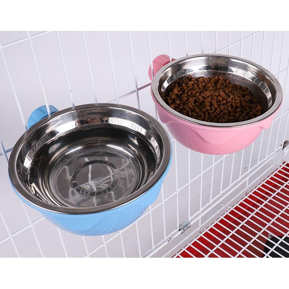 Non Tip Over Cage Mounted Cat Feeder Stainless Steel Cat Food Water Dish  Dog Feeding