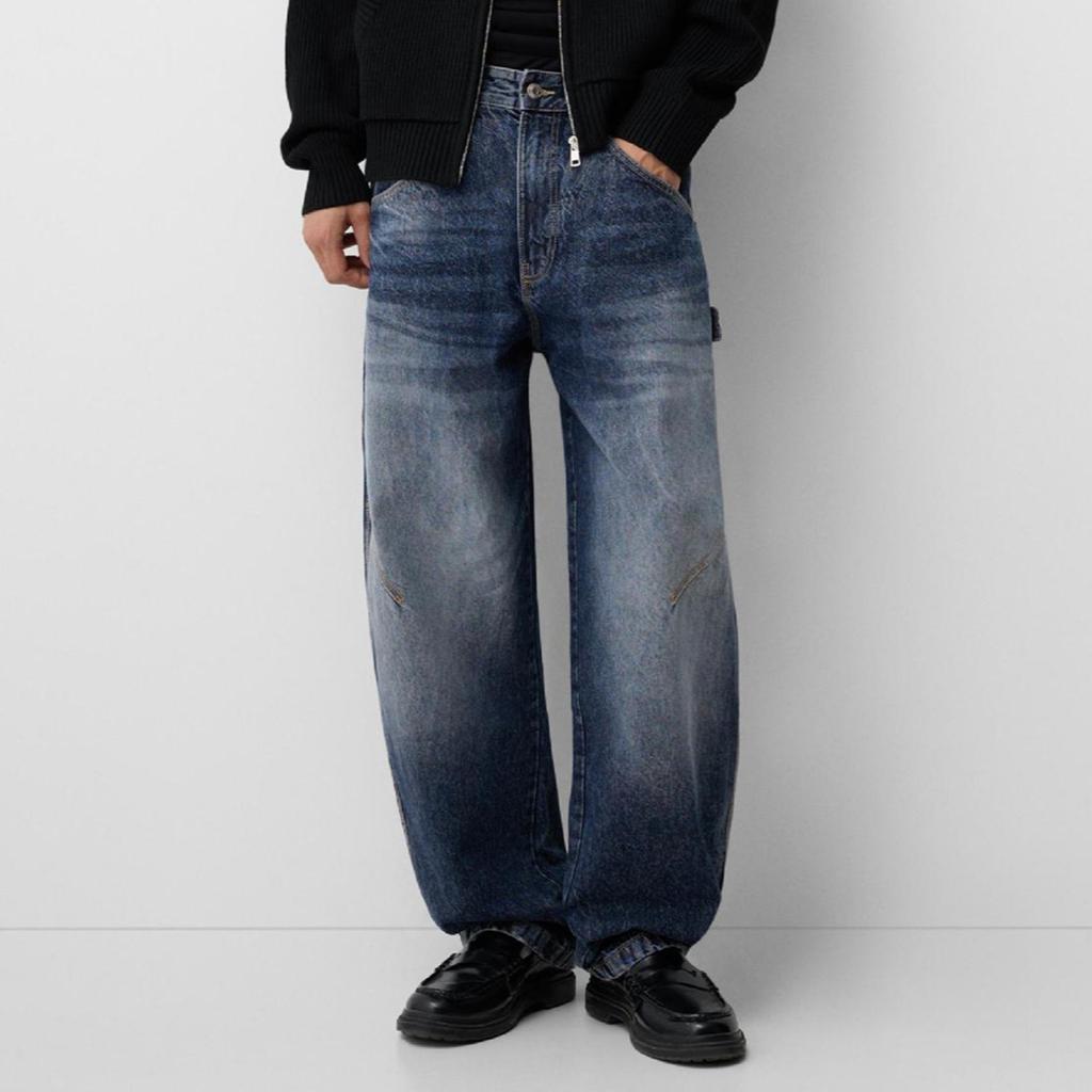 Men's Casual Mid-Rise Washed Trousers Retro Straight Slim Fashion Jeans