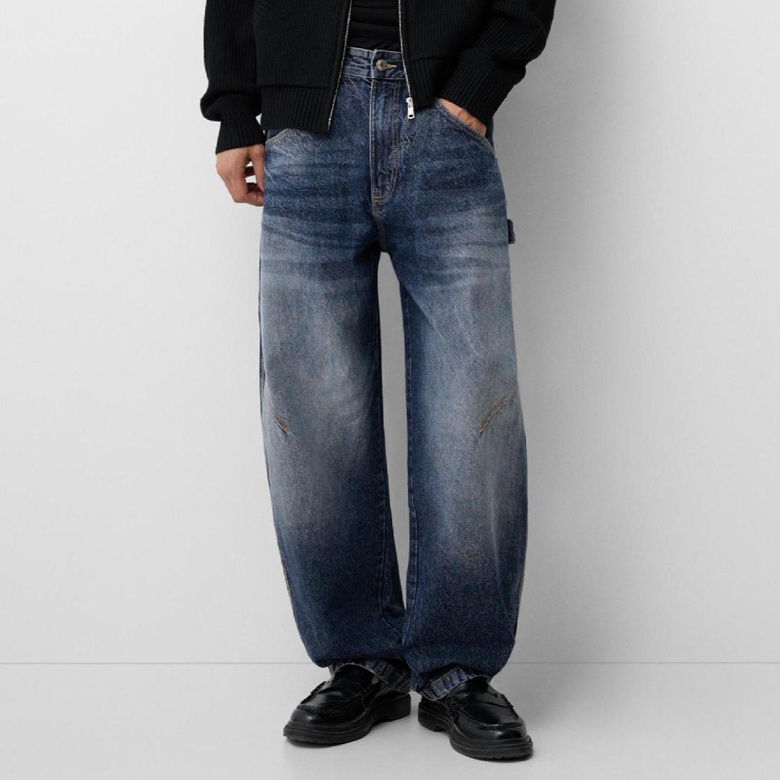 

Мужские повседневные брюки средней посадки с эффектом стирки, ретро прямые зауженные модные джинсы XL