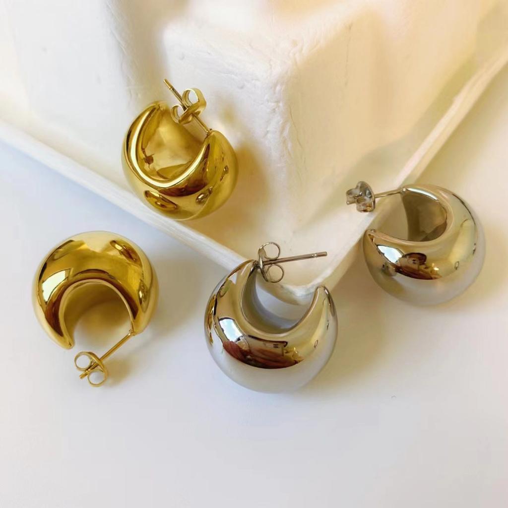 C-shaped Glossy Moon, Versatile, High-end, Exquisite Decoration Earrings