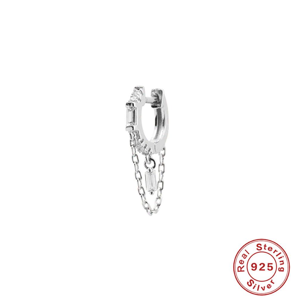 New S925 Sterling Silver Geometric Tassel Chain Square Zircon Pendant Earrings Earrings