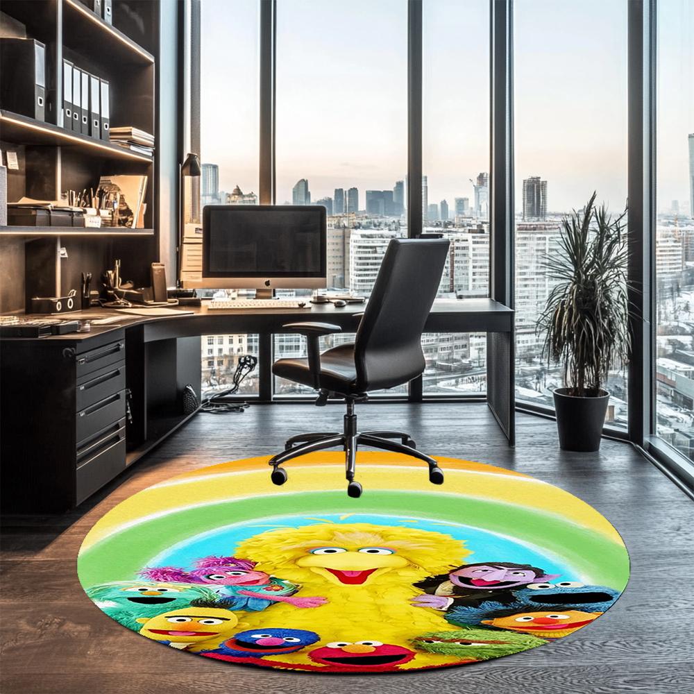 Sesame Street Printed Round Rug Carpet Chair Rug Area Rug Entryway Doormats,for Office Chair Living Room Bedroom Kitchen Room.