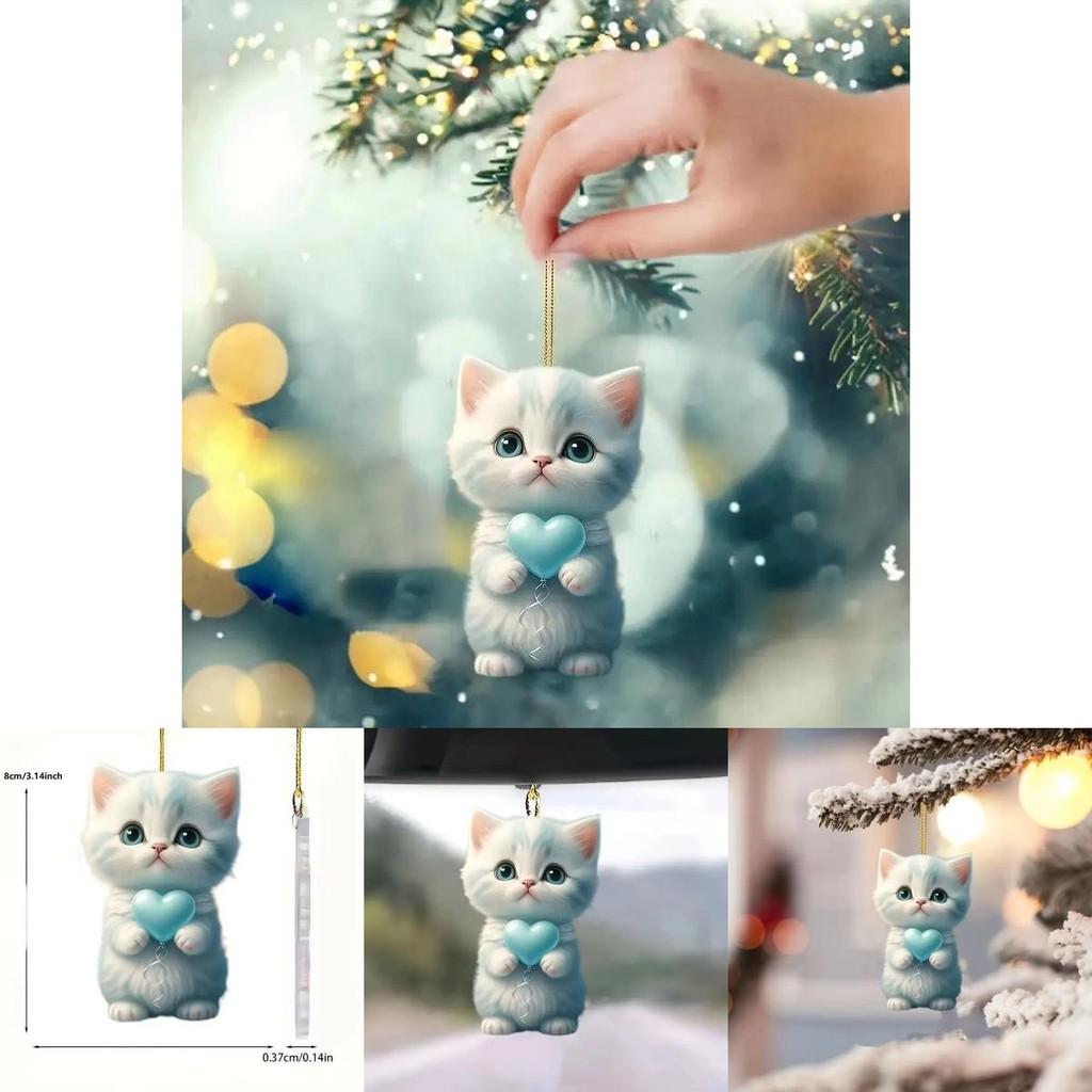 Cartoon Adorable Blue Cat Acrylic Car Pendant For Unique Vehicle Accessories