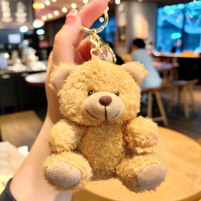 IFYOUOO Cute Bear Cartoon Keychain Curly Plush Sitting Doll Small Toy Bear Girl Bag Pendant DIY Wedding Gift 4 Color