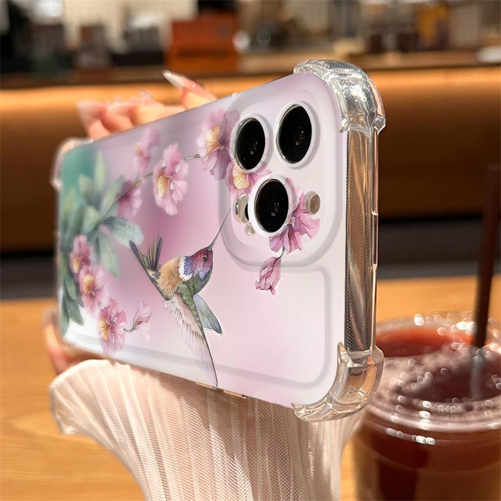 Flower Bird Design Soft Phone Case For iPhone 16 13 14 11 12 15 Pro Max XR 8 7 Plus X XS Max Mini SE 2020 Shockproof Clear Cover
