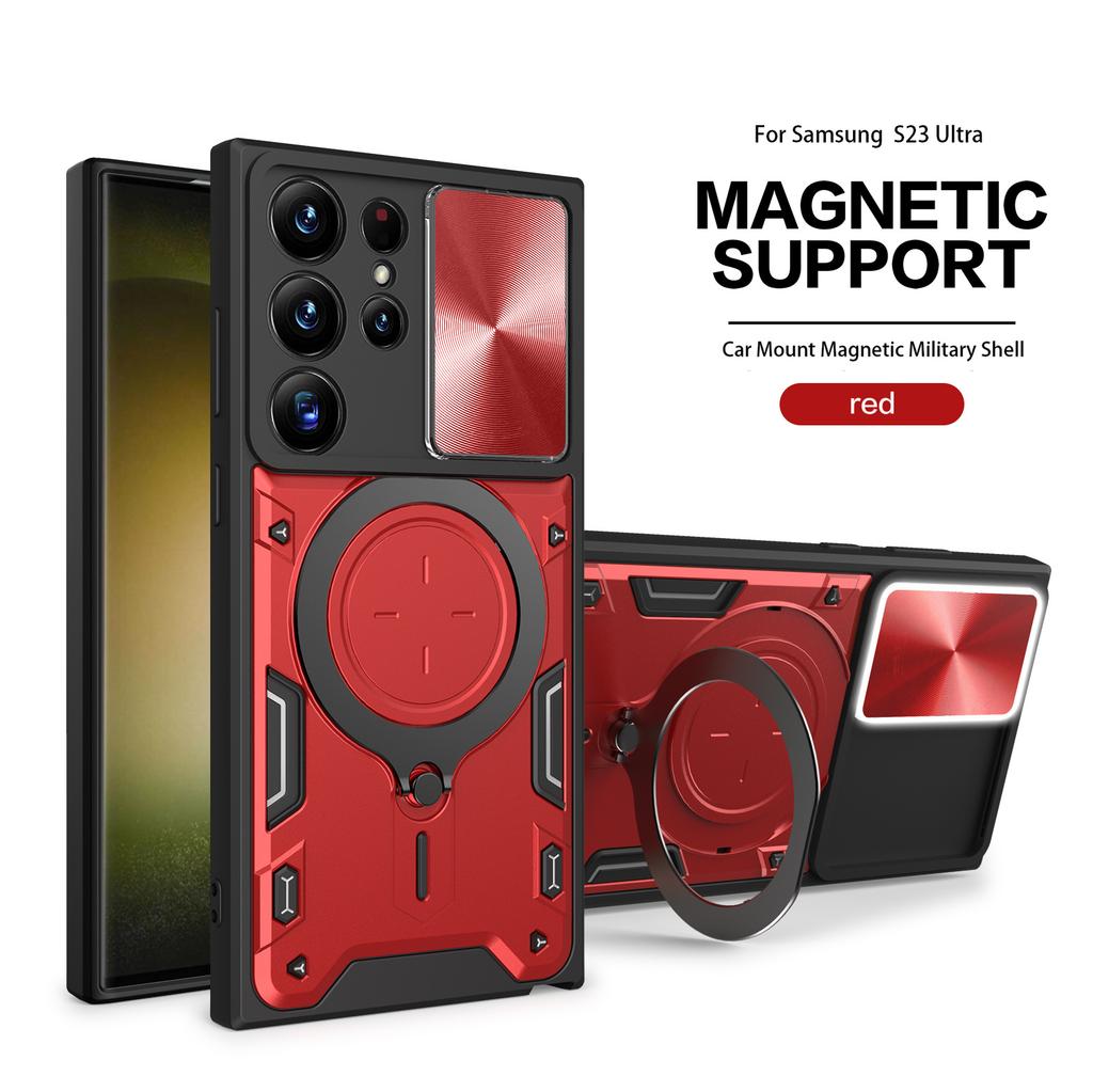 Camera Slide Window Protect Case For Samsung S24 Ultra S23 Plus S22 S21 FE S20 FE Note 20 Ultra Magnetic Ring Holder Phone Cover