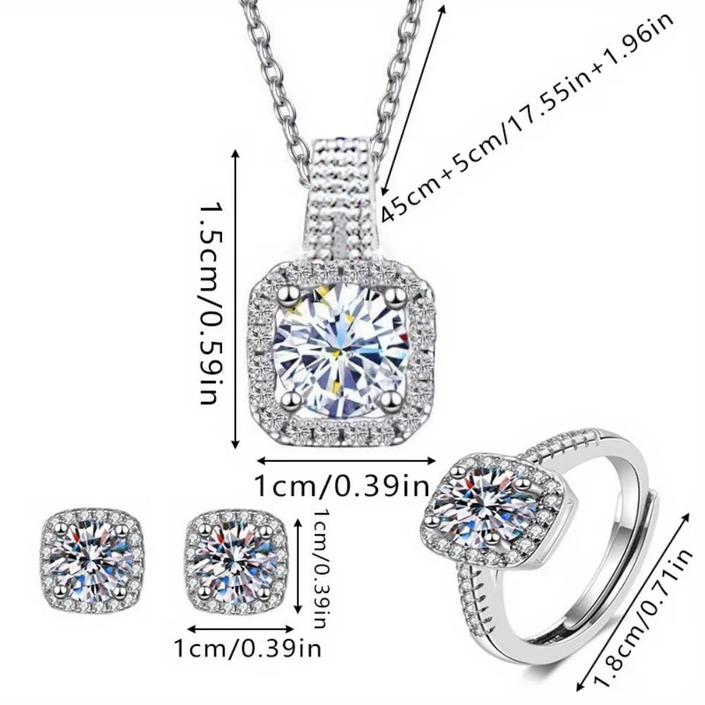 3pcs Set Luxury Brand Shiny Geometric Square Zircon Necklace Earring Rings for Women Charm Fashion Zircon Set Anniversary Gift