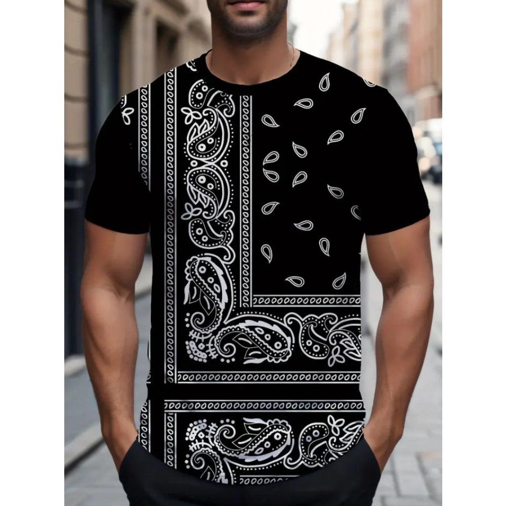 Men's Novel 3D Paisley Printed T-shirt, Casual and Fashionable T-shirt Size
