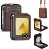 Wallet Crossbody Phone Case For Samsung Galaxy Z Flip 7 FE 6 5 4 3 Flip6 Flip7 5G with Card Holder Wrist Strap Lanyard Leather