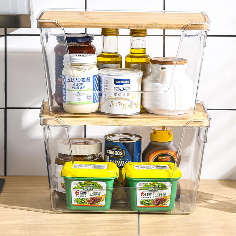 Stapelbare Vorratskammer-Organizer Mit Holzdeckeln Küchenaufbewahrung Transparente Behälter Unterspülbecken-Organizer Für Zwiebeln Kartoffeln Obst Gemüse