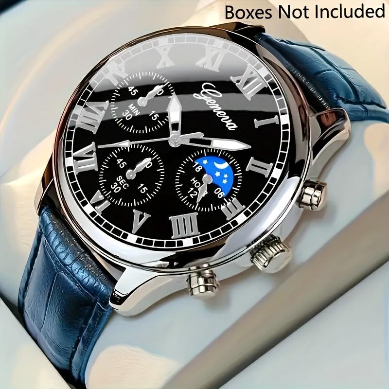 

Casual men s quartz watch, fashionable business PU leather watch bracelet combination, suitable for daily use or gift gifts
