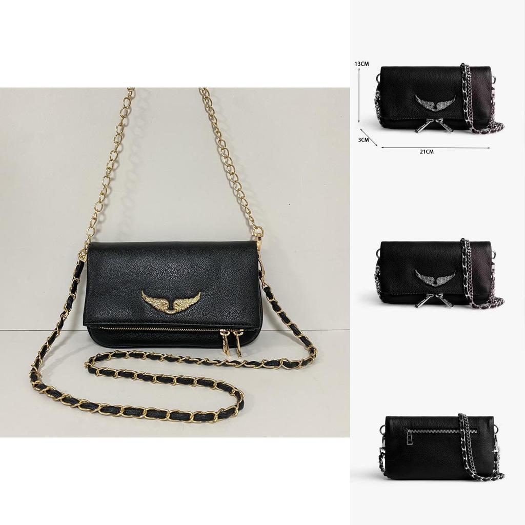Elegante Bolso Pequeño de Hombro de PU con Alas de Metal y Cierre Magnético para Estilo Callejero