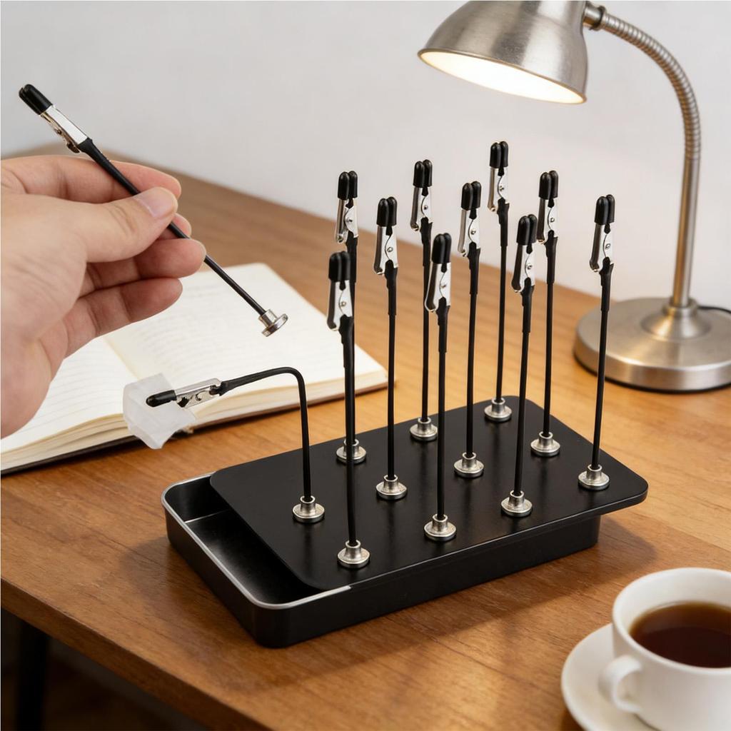 Painting Stand Base with 12PCS Alligator Clips Bendable Secure Magnetic Hobby Airbrushing Painting Stand Set for Card Photo Memo