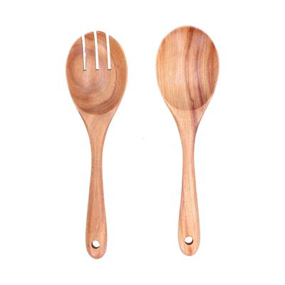 2Pcs/Set Spoon Fork Set Wooden Mixing Spoon Fork for Home Kitchen School Office Festival