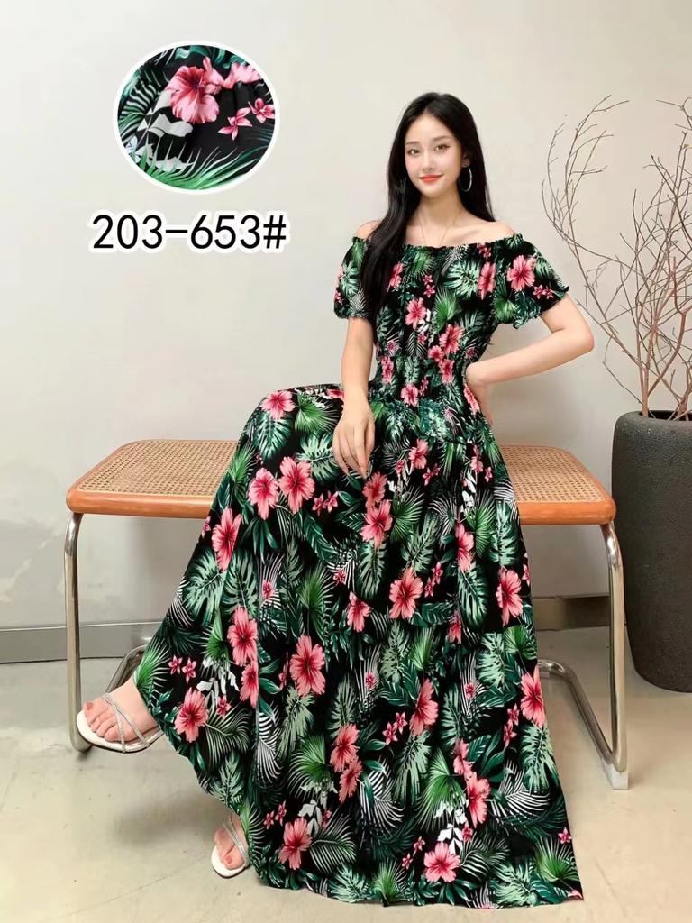 2024 Women's Beach Dress Short Sleeve Floral Dress Cotton Travel Vacation Bohemian Skirt Summer Halter