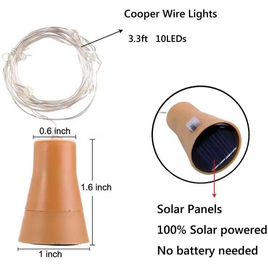 Ghirlandă Luminoasă LED cu Dop de Sticlă Alimentată Solar, de Exterior, Impermeabilă, Lumini Solare Tip Garanlandă Pentru Casă, Cameră, Grădină, Decor Nuntă
