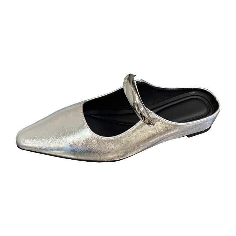 Niche High-end Pointed Head Shallow Mouth Half Drag 2025 New Inner Height Increase Commuter Bag Head Slippers Women