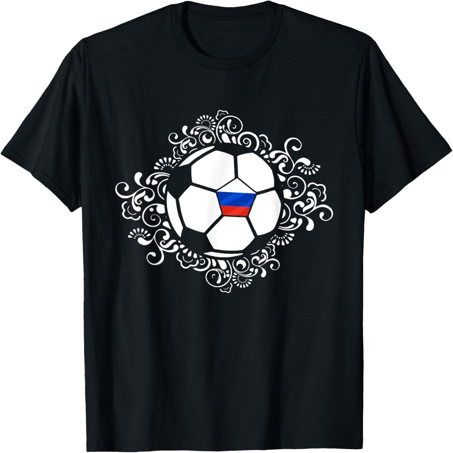 Floral Russia Soccer Fans Jersey Russian Football Lovers Art T-Shirt S