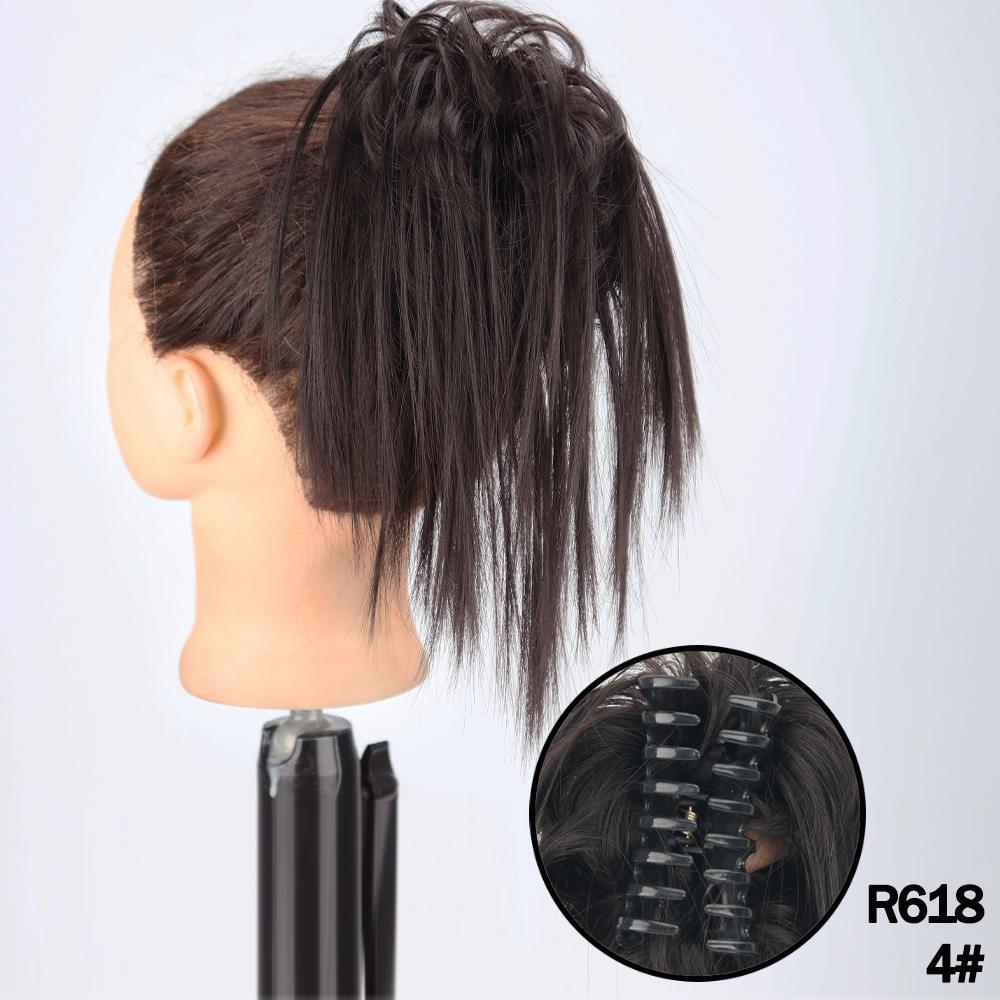 MERISIHAIR Synthetic Messy Hair Bun Claw Clip-in Hair Extensions Natural Grey Brown Claw Clip Bun Accessories For Everyday Wear