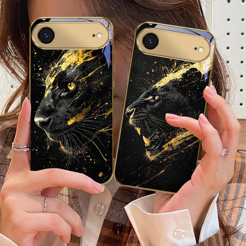 Black Panther Roars For IPhone 17Pro Max 16 17 Pro oMax 15 Pro 14 13 Plus 12Mini 11 Pro Max XR 16E Air Golden Glass Phone Case