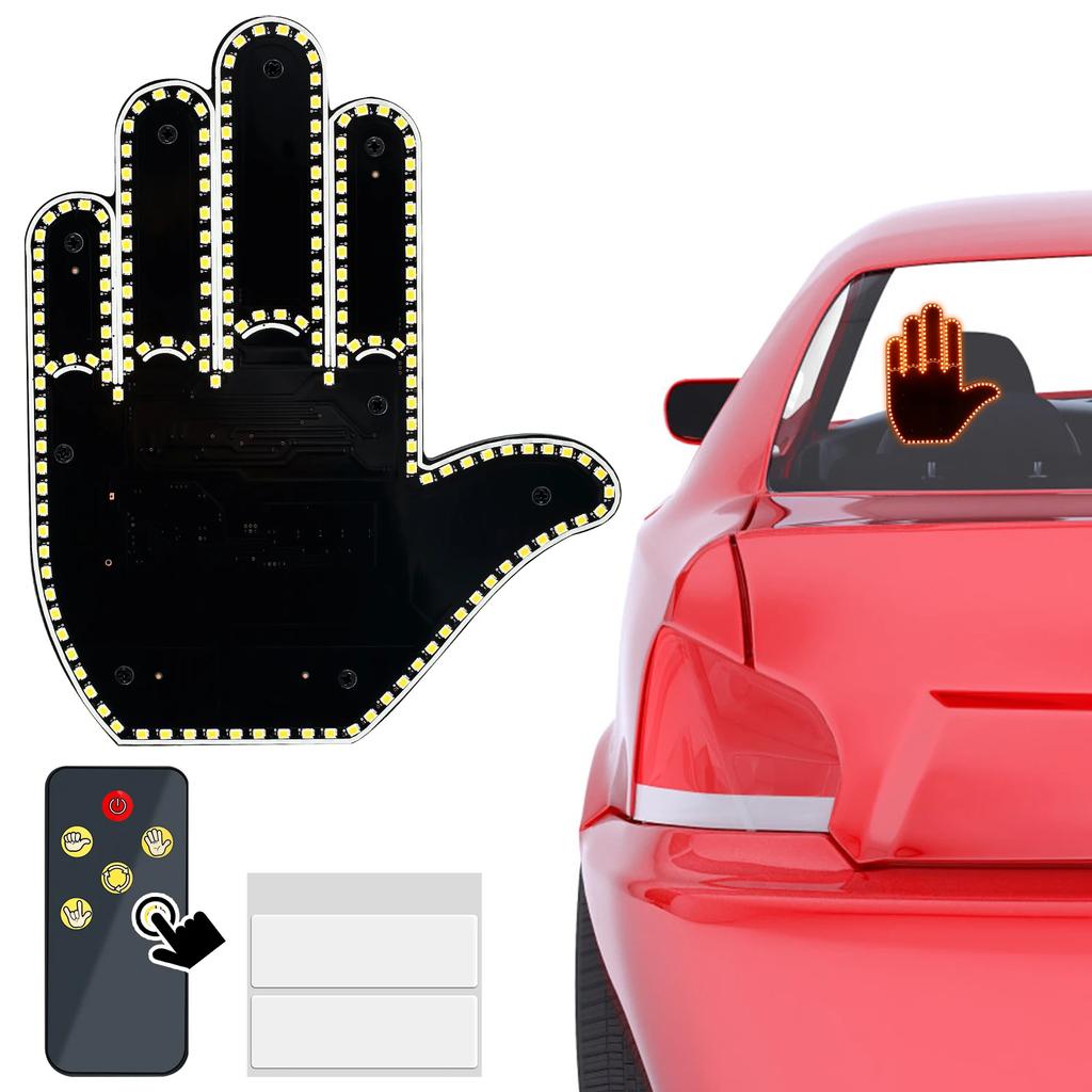 General Car LED Finger Light with Remote Control No Battery Fun Car Sign Hand to Express Emotions Easy to Install for Car Light