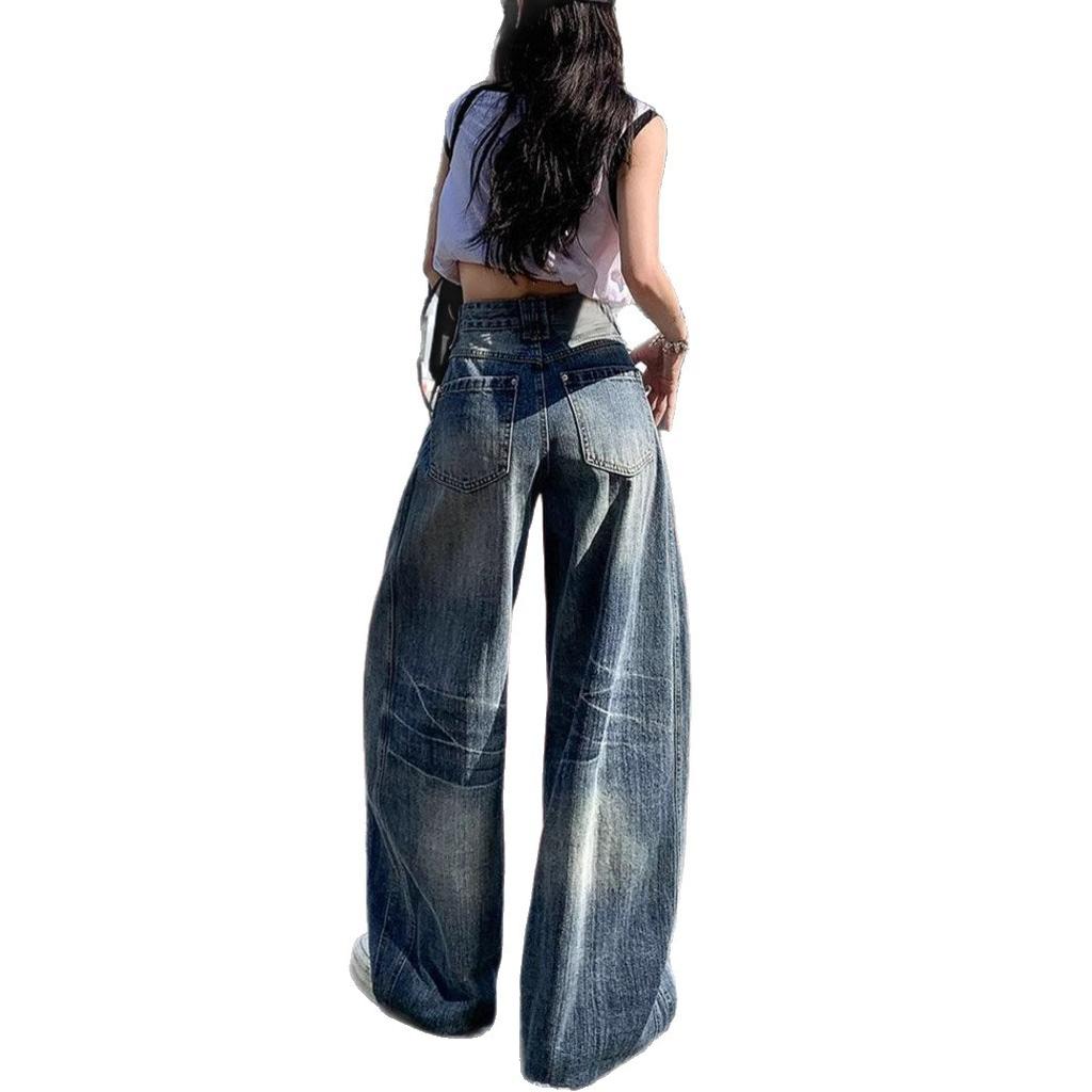 Comfortable Retro Wide Legged Do Old Jeans Skinny High-waisted Loose Straight Machete Trousers Trailing Trousers Jeans for Women Long Denim Pants