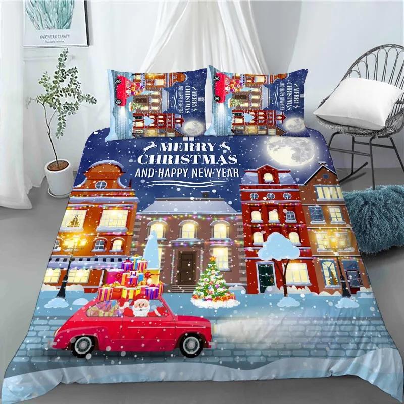 3D Christmas Decoration Duvet Cover Fashion Santa Claus Quilt Cover With Pillowcase Queen King Size For Kids Adult Bedroom Decor