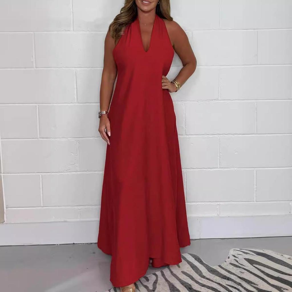 Spring/Summer 2024 Elegant Deep V-Neck Sleeveless Long Dress