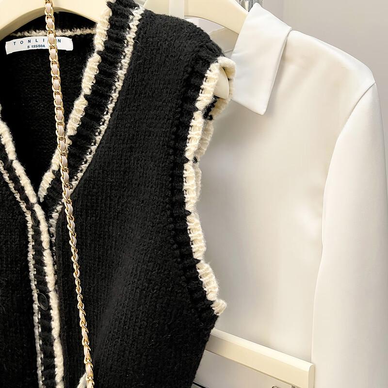 TonLion Women's Little Fragrance Contrast Edge Cardigan Vest