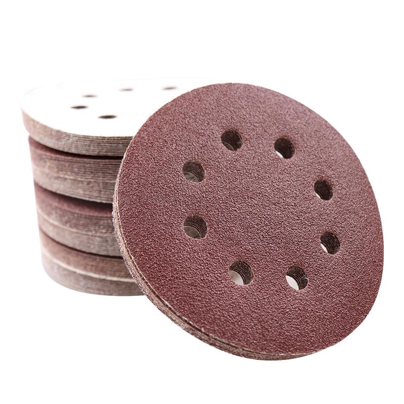 Red Sand Flocking 5-Inch Self-Adhesive Sandpaper Disc, 6 or 8 Holes, for Dry Grinding and Polishing