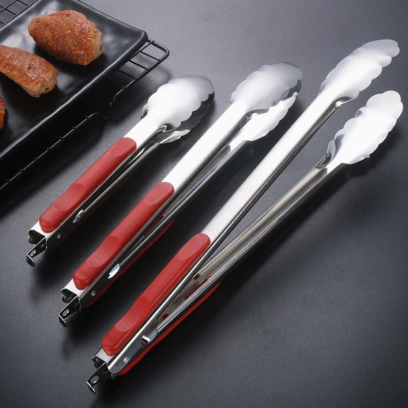 Tragbarer Edelstahl BBQ Antihaft BBQ Clip Salat Brot Lebensmittelzange Küchenwerkzeuge Kochzange mit Gelenksperre Küche