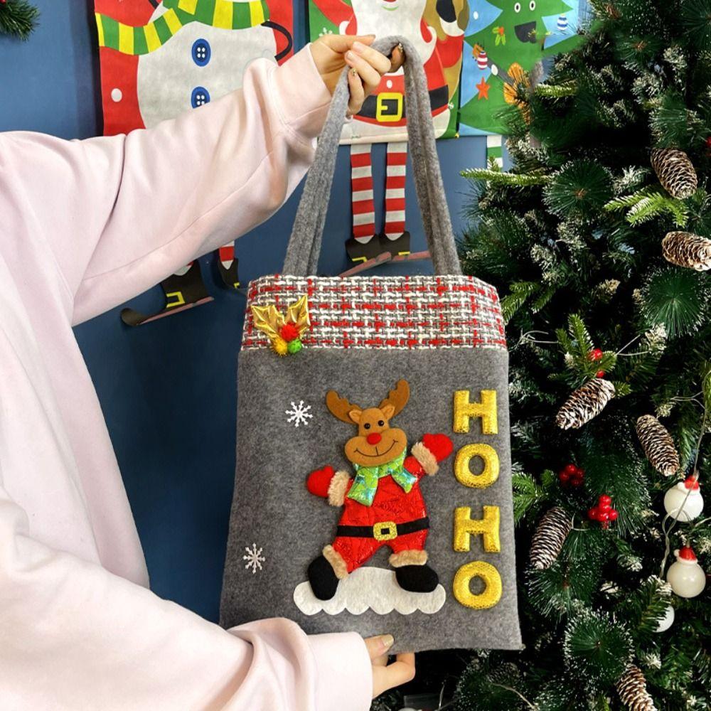 Flannelette Christmas Tote Bags Cartoon Candy Bags Durable Children Gift Bags  Xmas Gifts