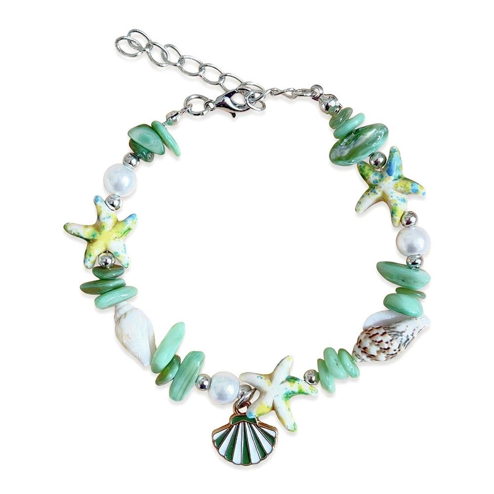 Ocean Sea Series Shell Starfish Bracelet Adjustable Pearl Bohemian Shell Bracelet Wristband Colorful Summer Bangle Beach