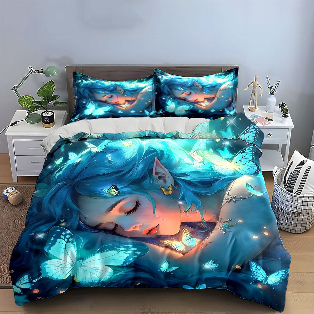 Fantasy Butterfly Glow Set Multiple Sizes Kid'S And Adults' Bedroom Exquisite 3Pc Bedding Set, Gift