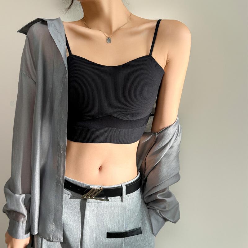 Ice Silk Seamless Halter Small Vest with Chest Pad Does Not Run Cup Integrated Women with Summer Base Sexy Back