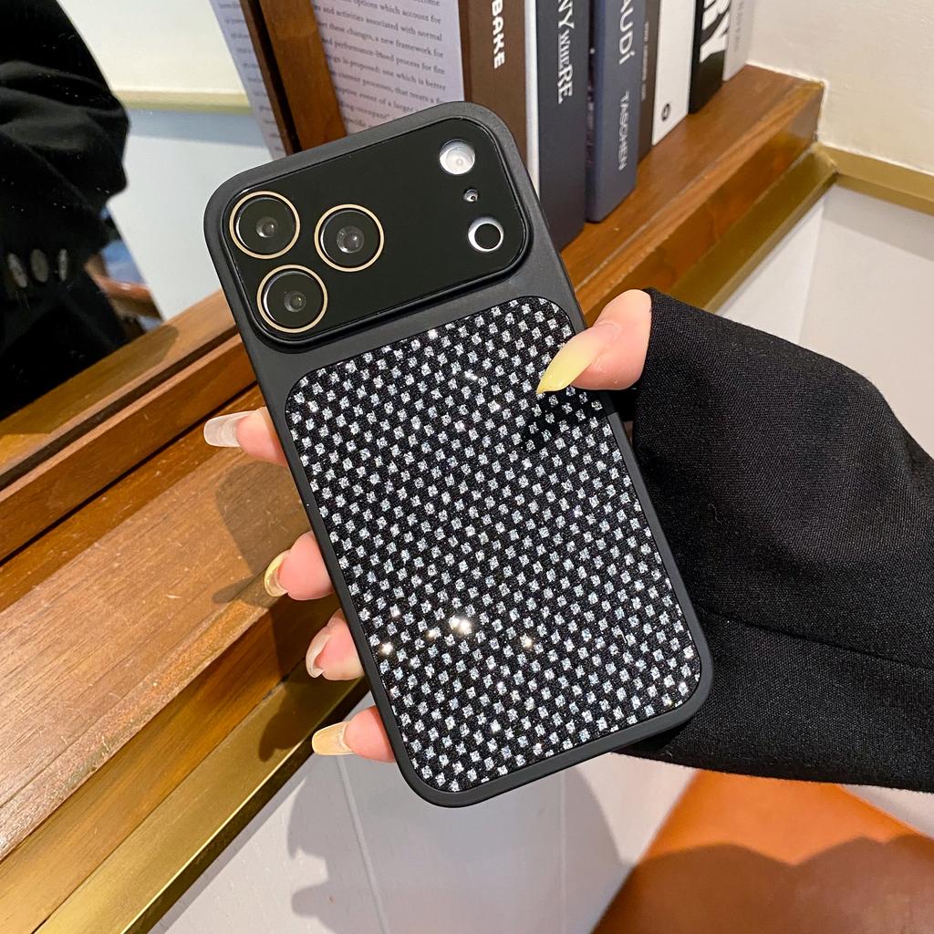 Luxury Grid Glitter Diamond Phone Case For iPhone 17 16 15 14 13 Pro Max Shiny Rhinestone Anti-fall Protection Shockproof Cover