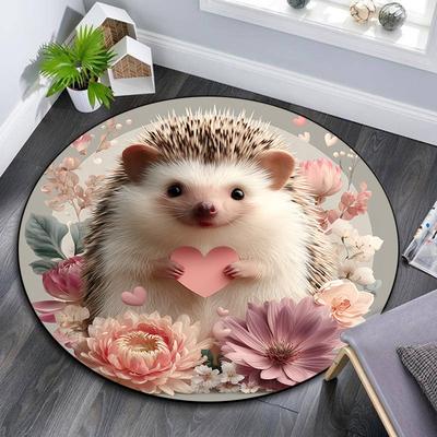 Hedgehog Round Area Rug,Carpet Rug for Living Room Bedroom Sofa Playroom Decor,Non-slip Floor Mat