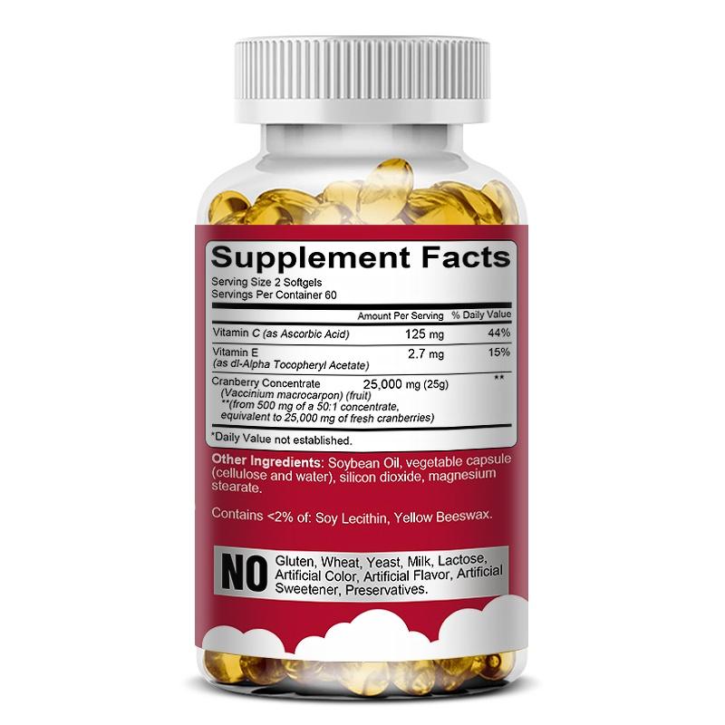 Kenofor Cranberry + Vitamin C Capsules 25000mg Equivalent, 50:1 Concentrate from Fresh Cranberries, with Vitamin C 125mg & Vitamin E, 120 Caps