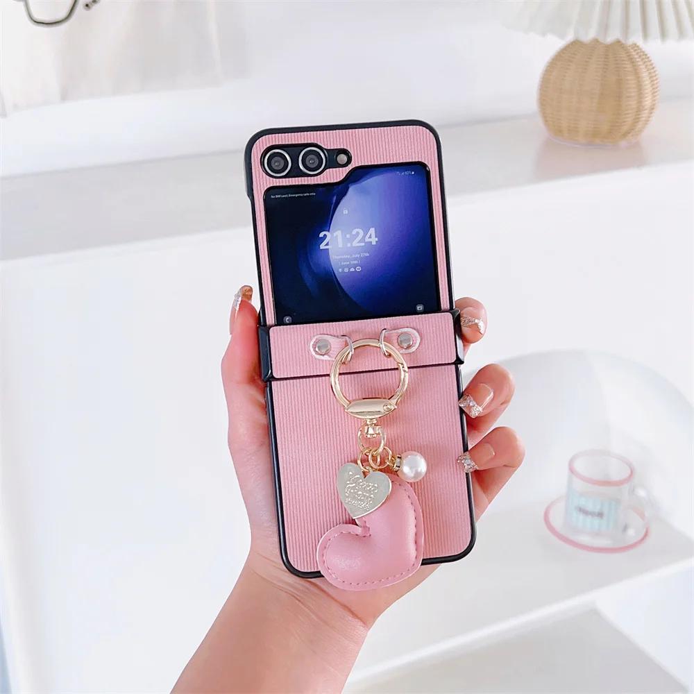 Heart Ring PU Leather Phone Case for Samsung Galaxy Z Flip 6 5 4 3  Flip5 Flip4 Flip3 5G Protective Shockproof Cover