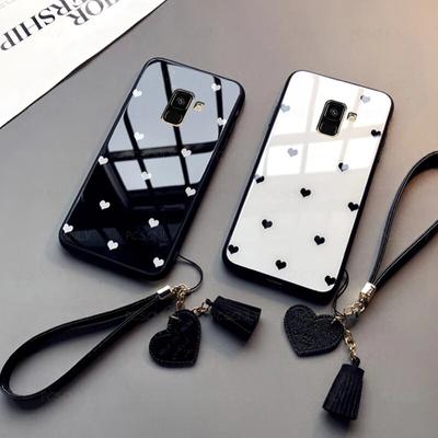 Skleněné pouzdro pro Samsung A6 A7 A8 A9 Plus 2018 A8S A9S Fashion Love Heart Phone Hard Coup for Galaxy A5 A6+ A8+