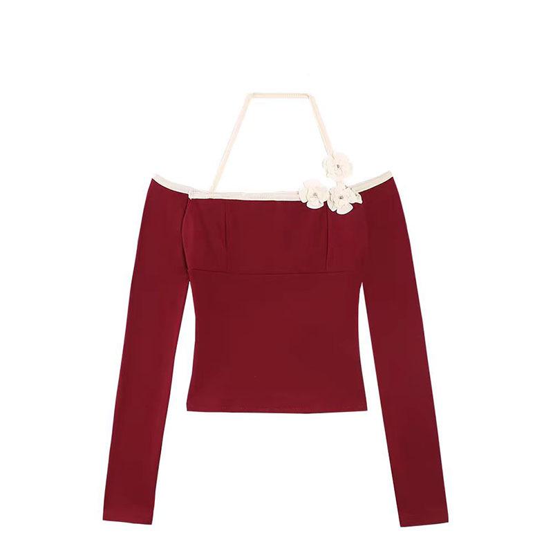 

Женский топ с халтером, открытыми плечами, цветочным принтом и длинными рукавами для йоги - осенне-зимняя спортивная футболка для фитнеса M