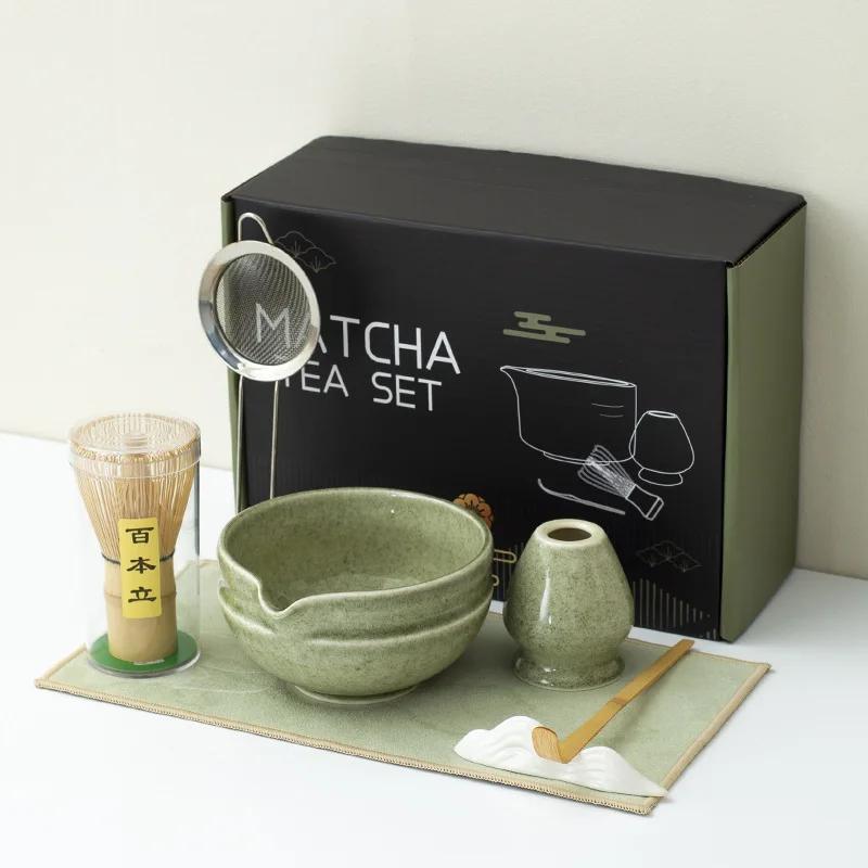 7-piece Set  Ceramic Japanese Matcha Tea Set Food Grade With Strainer Spoon Match Bowl Safe Reusable Matcha Whisk Set