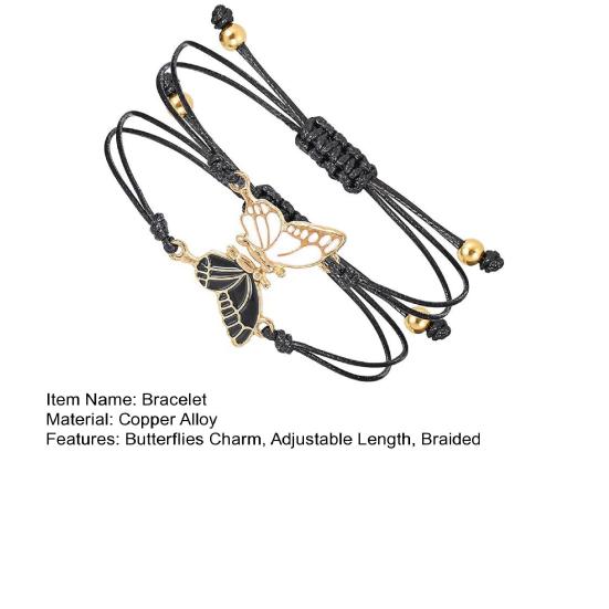 2Pcs/Set Couple Bracelet Adjustable Wax Rope Butterflies Pendant Friendship Love Bracelet with Blessing Card Bestie Matching Jewelry