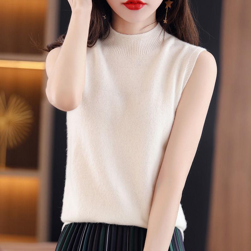 Knitted Sleeveless Sweater Women's Turtleneck Short Loose Versatile Knitted Bottoming Shirt